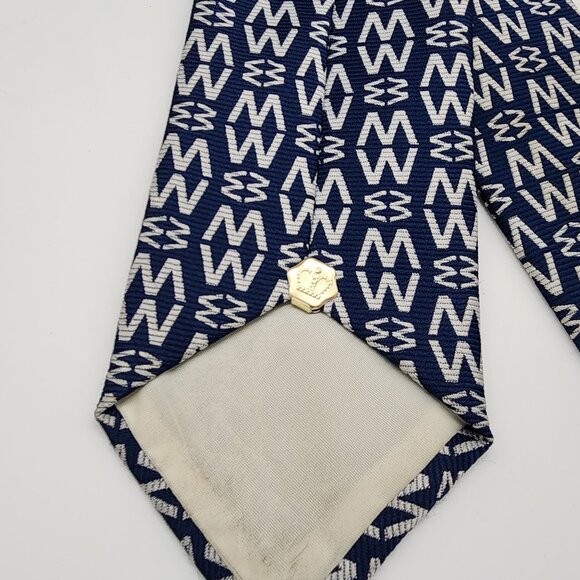Necktie Geometric M W Blue White Polyester 3.5" W 54" L VTG Retro 1960's 70's - Picture 5 of 6